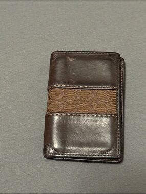 Coach Brown Leather & Signature Canvas Card Holder